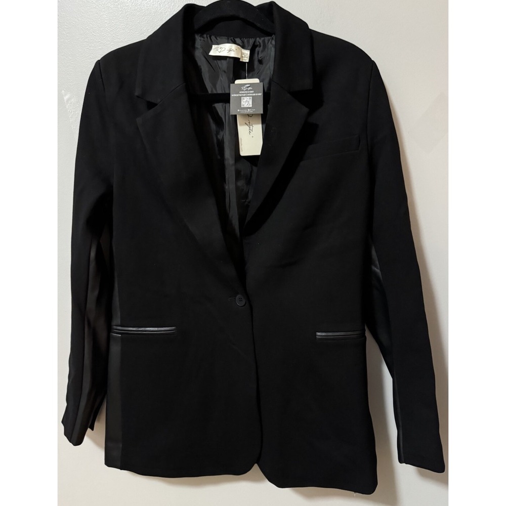 RD Style Blazer Women's SZ S/P Black And Faux Leather Panels Fully Lined